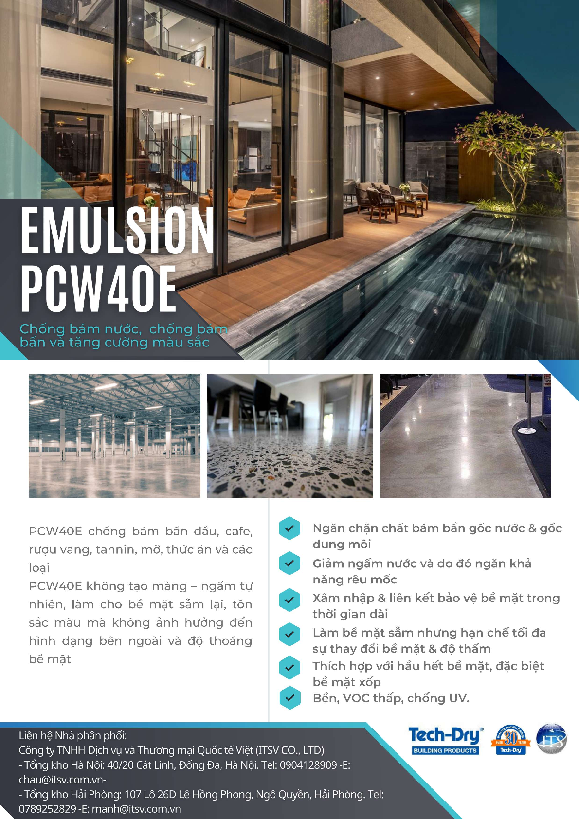 EMULSION PCW40E - ứng dụng sàn terrazzo và sàn bê tông mài